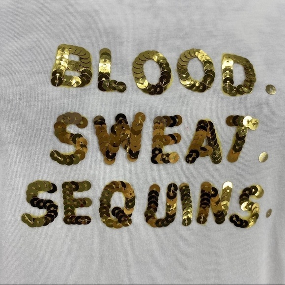 Bow & Drape Womens Blood Sweat Sequins Slogan Tee - Picture 7 of 15
